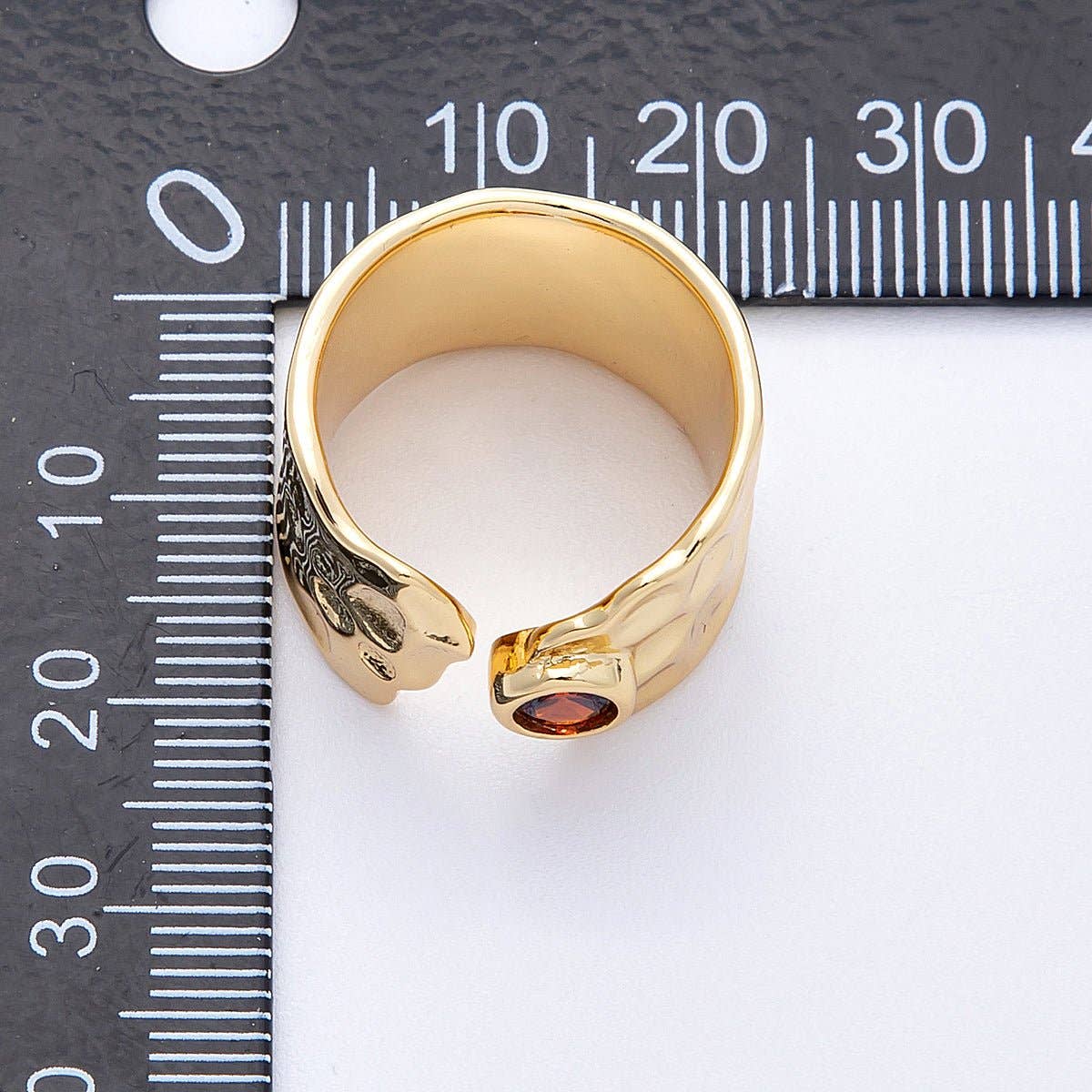 Aim Eternal - 16K Gold Filled Red CZ Hammered Wide Wrap Ring | Rings-00034