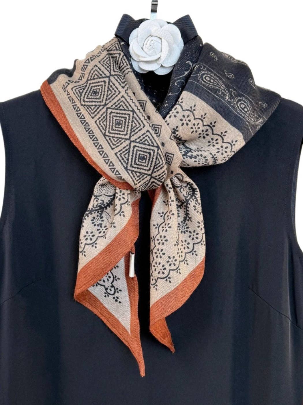 Funkyrel® Atzbranding Limited - Scarvii - Navy Blue Boho Floral Printed Scarf