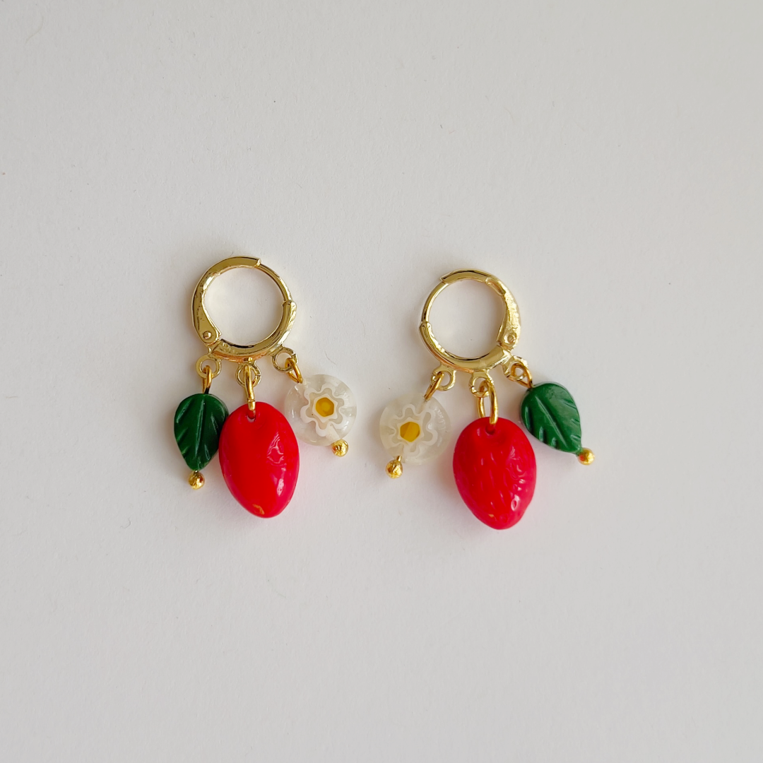 Yellow Dots Studio - Strawberry Harvest Earrings | Beaded Earrings