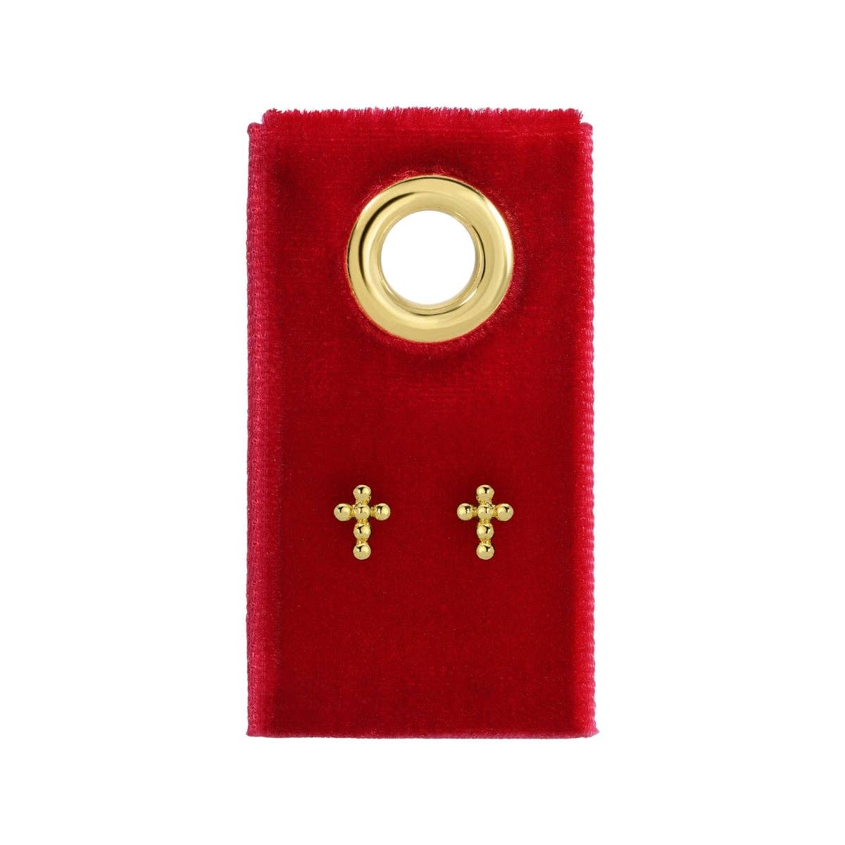 Splendid Iris - Petite Dot Cross Stud Earrings on Red Velvet Tag