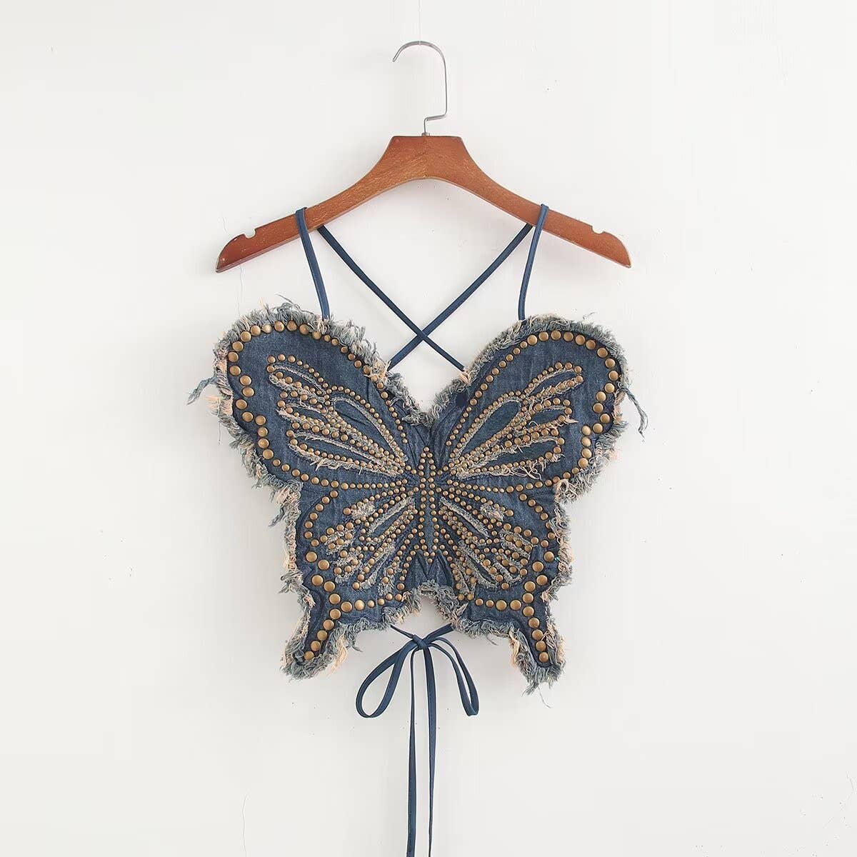 Butterfly Print Slim Fit Camisole with Rivet Accents