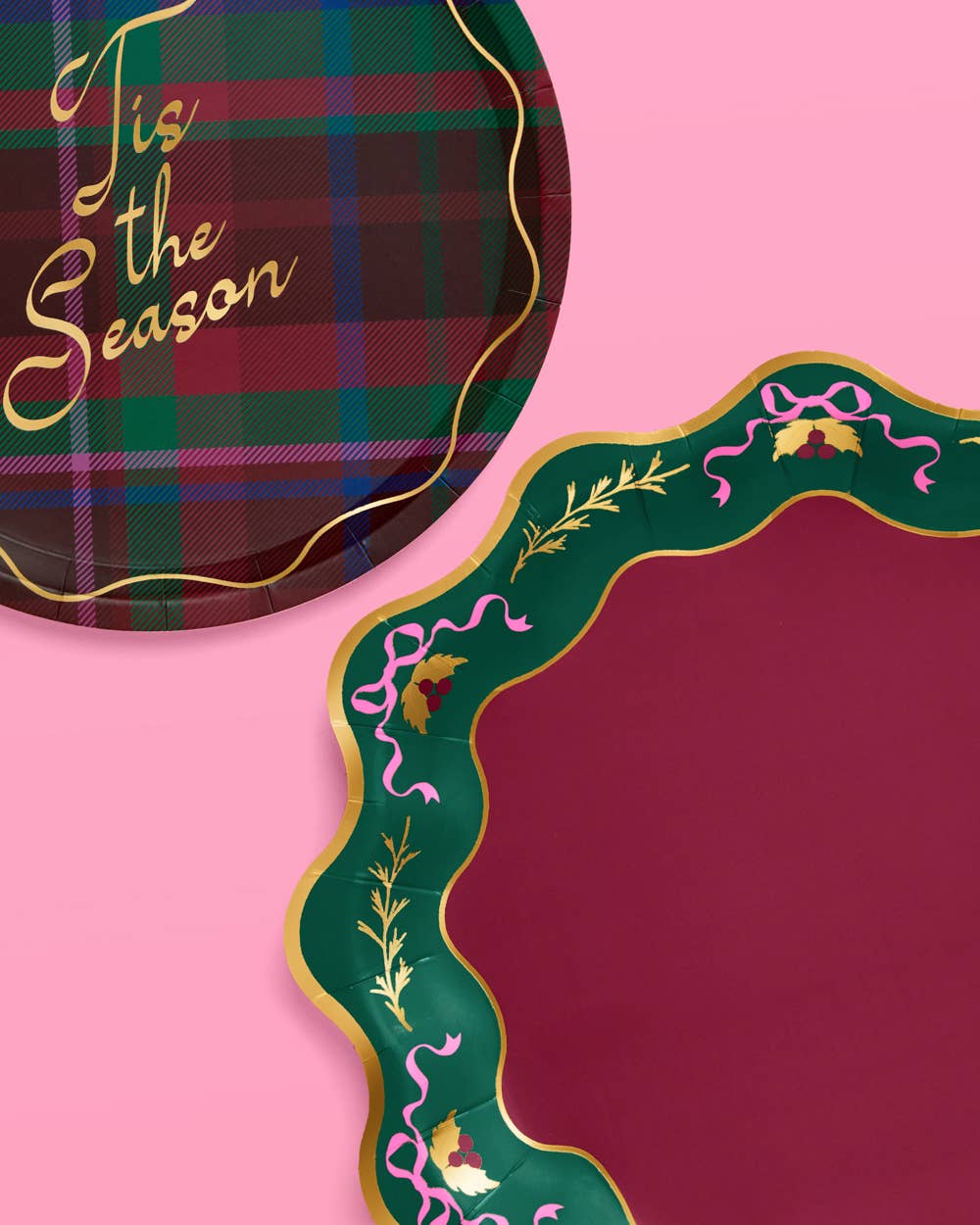xo, Fetti - Tis the Season Plate Set - 32 paper plates, 2 sizes Christmas Xmas Holiday Tablescape
