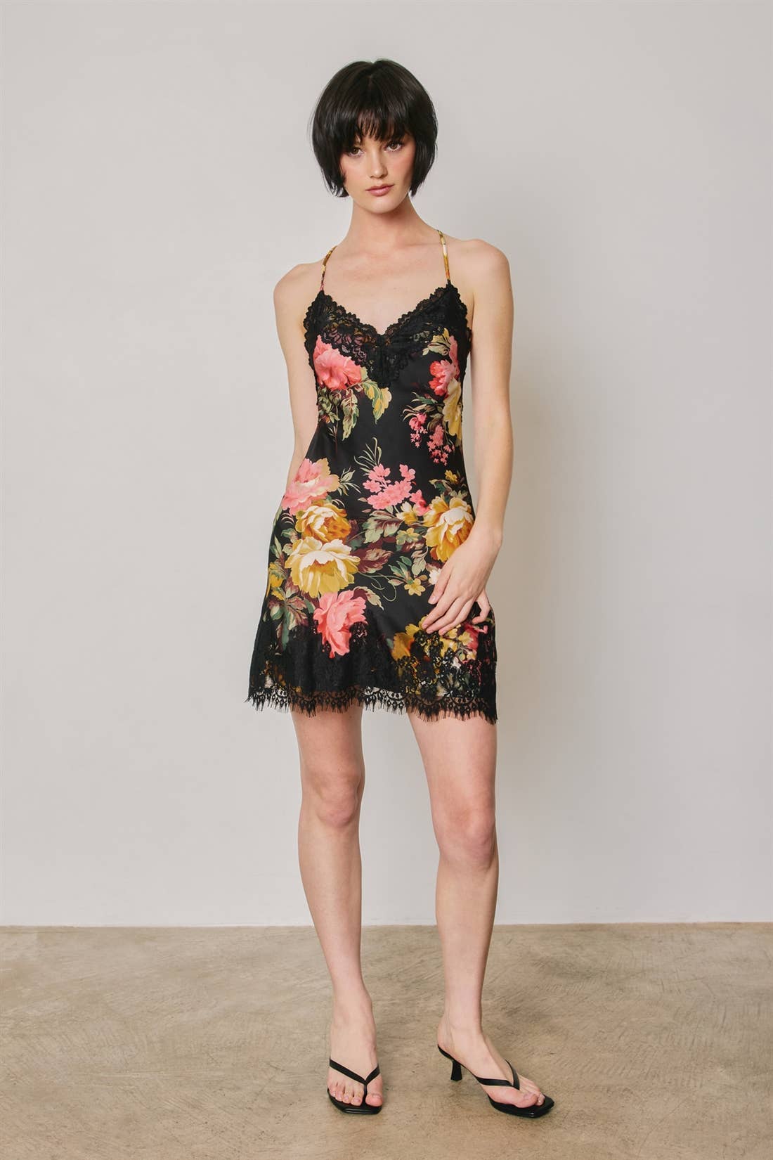 Dress Forum - Floral Lace Trim Slip Mini Dress