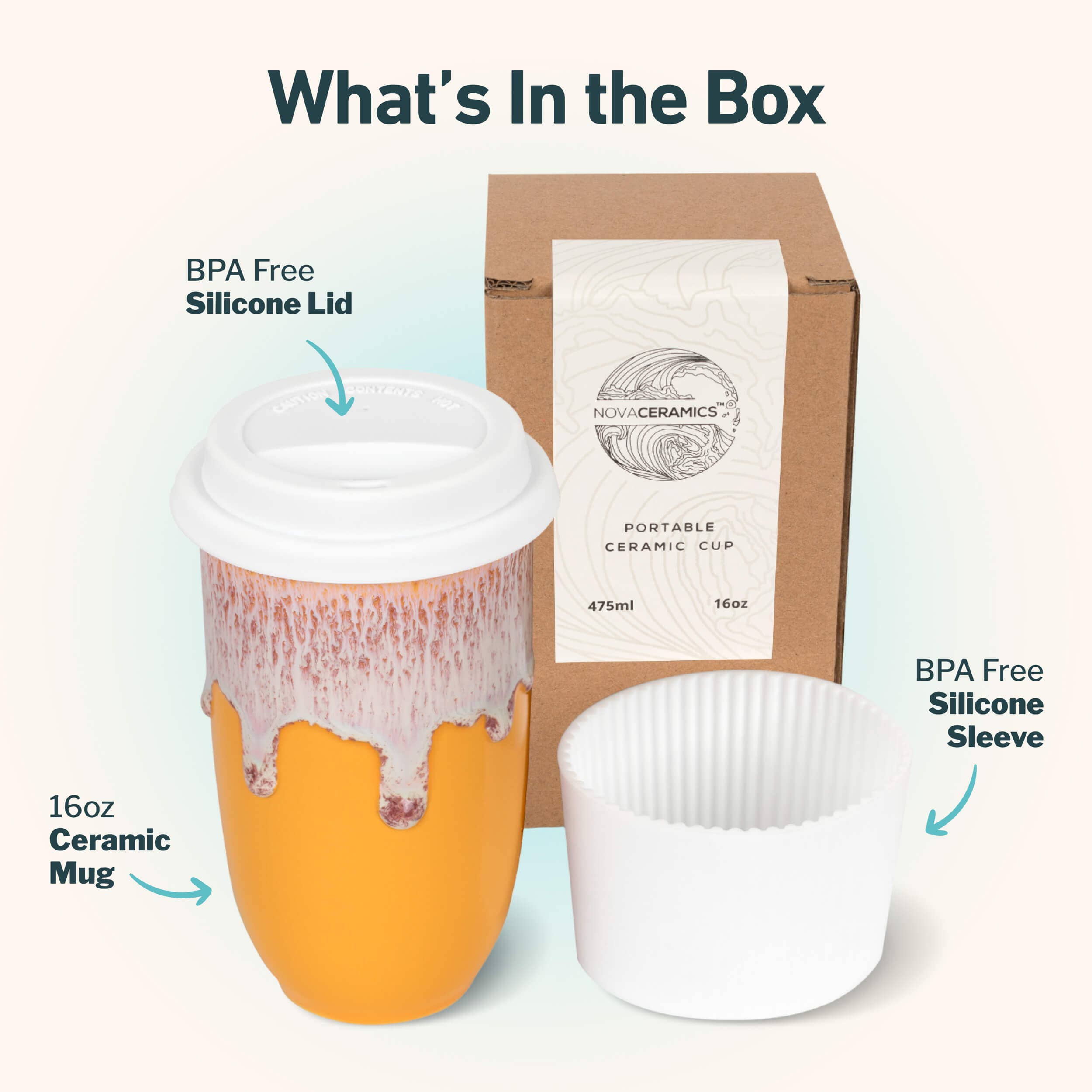 Nova Ceramics Travel Mugs - Grapefruit Ceramic Travel Mug – 16oz with Lid & Sleeve