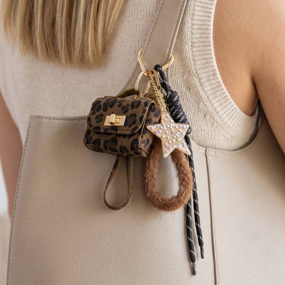 Collections by Fame Accessories - Leopard Print Mini Handbag Star Bag Charm