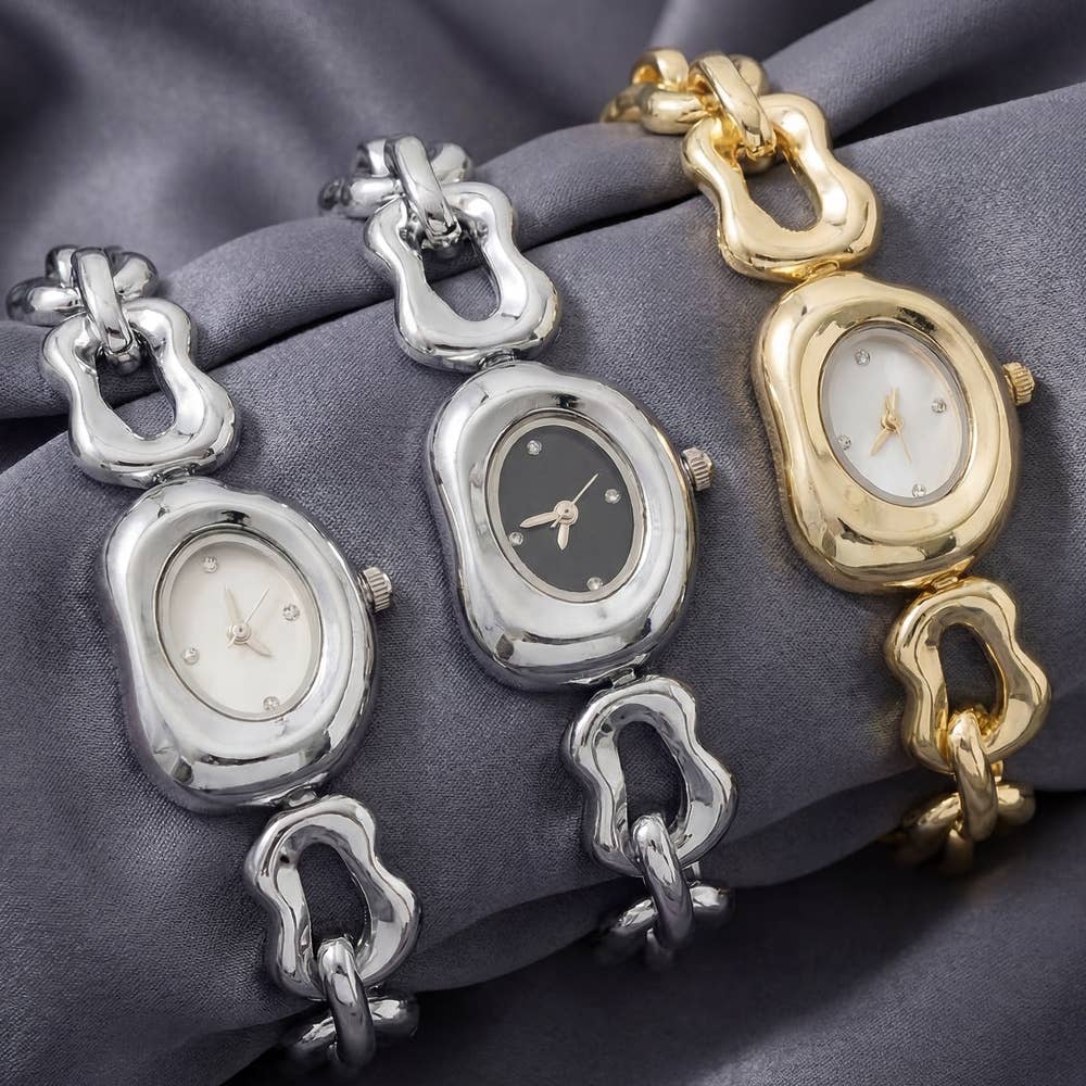 Collections by Fame Accessories - Oval Case Organic Link Chain Bracelet Watch