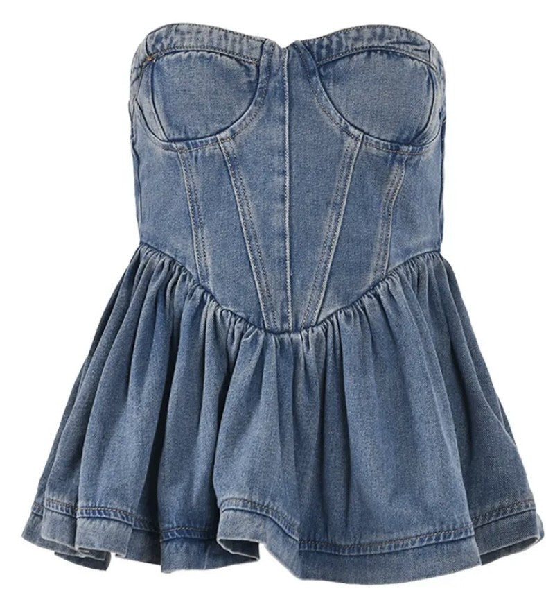 Denim Peplum Bandeau