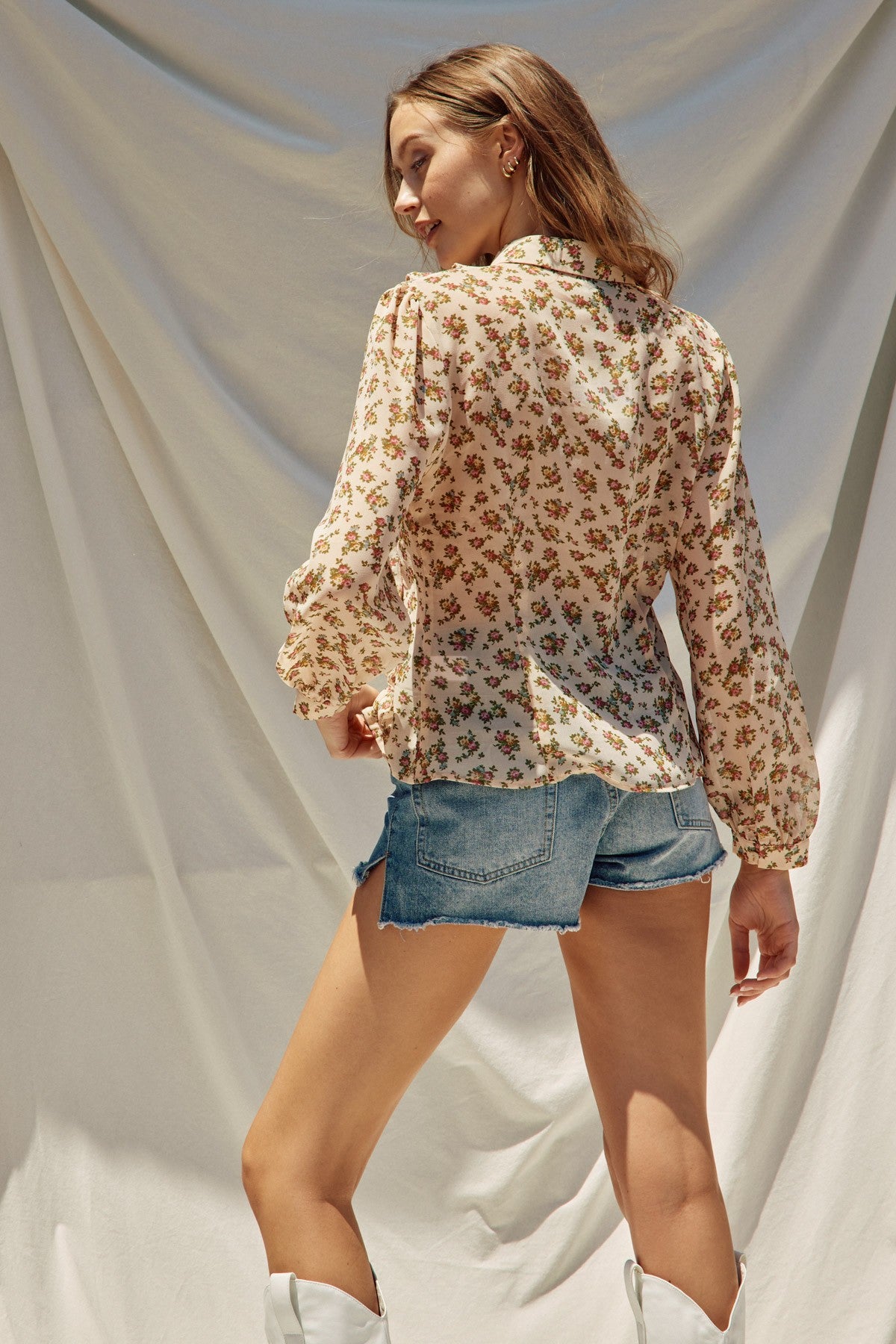 Floral Print Frilly Blouse