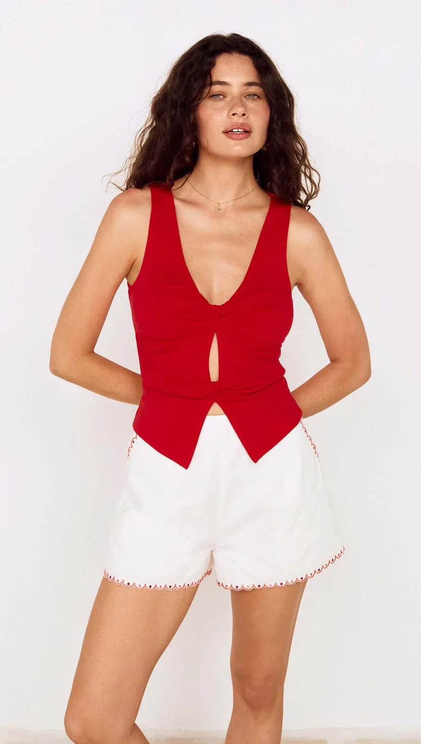 Red Twist Front Jersey Top