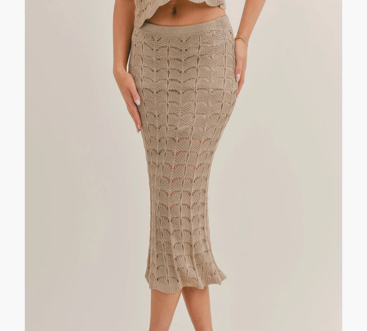 CAPPUCCINO OPEN KNIT MIDI SKIRT (Black)