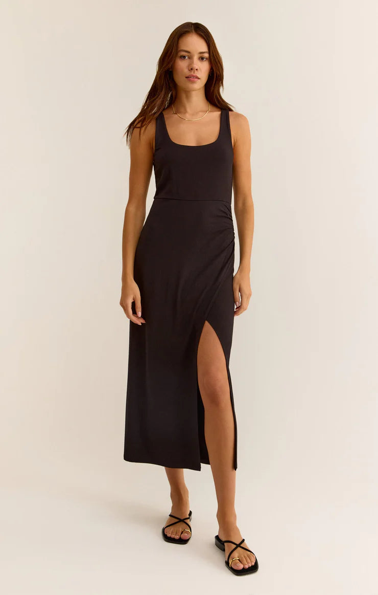 black cocktail dresses melbourne Black Crepe & Lace Square Neck A-Line Midi Cocktail Dress