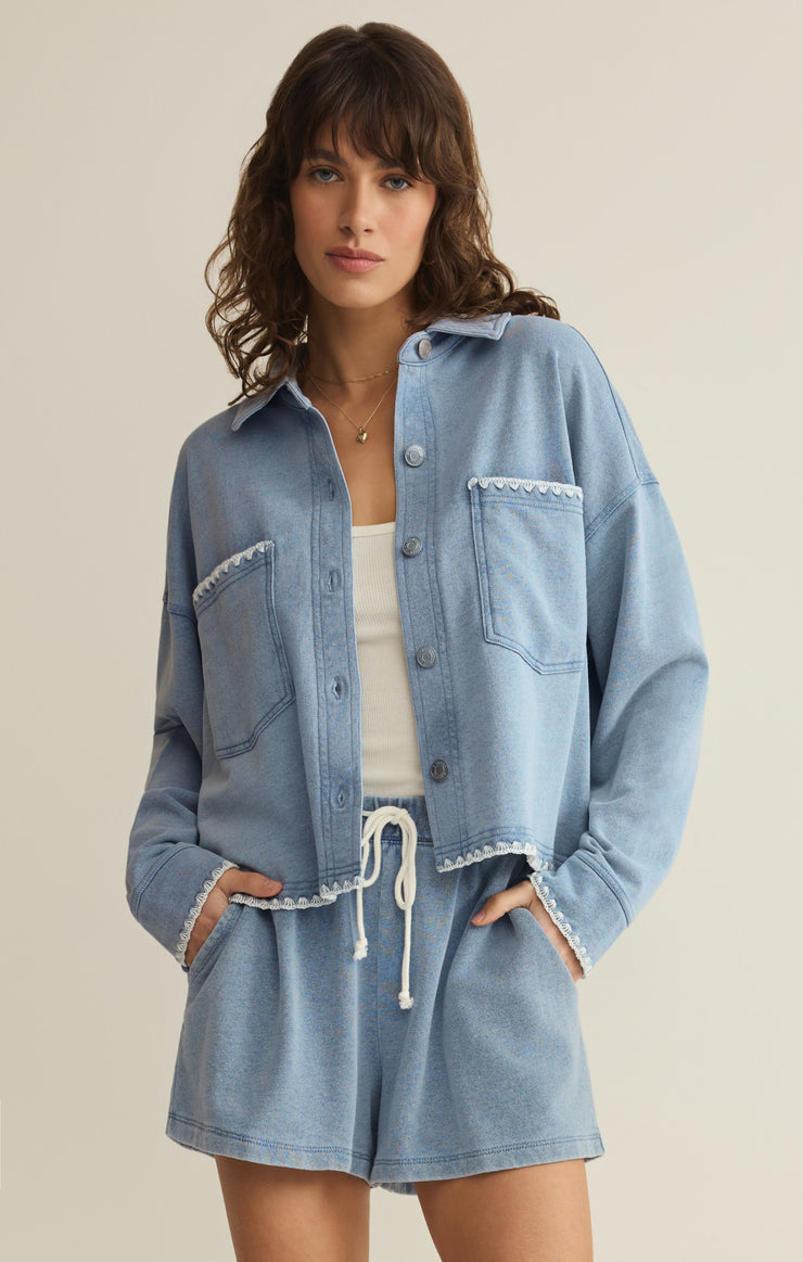 All Day Knit Denim Crop Whipstitch Jacket