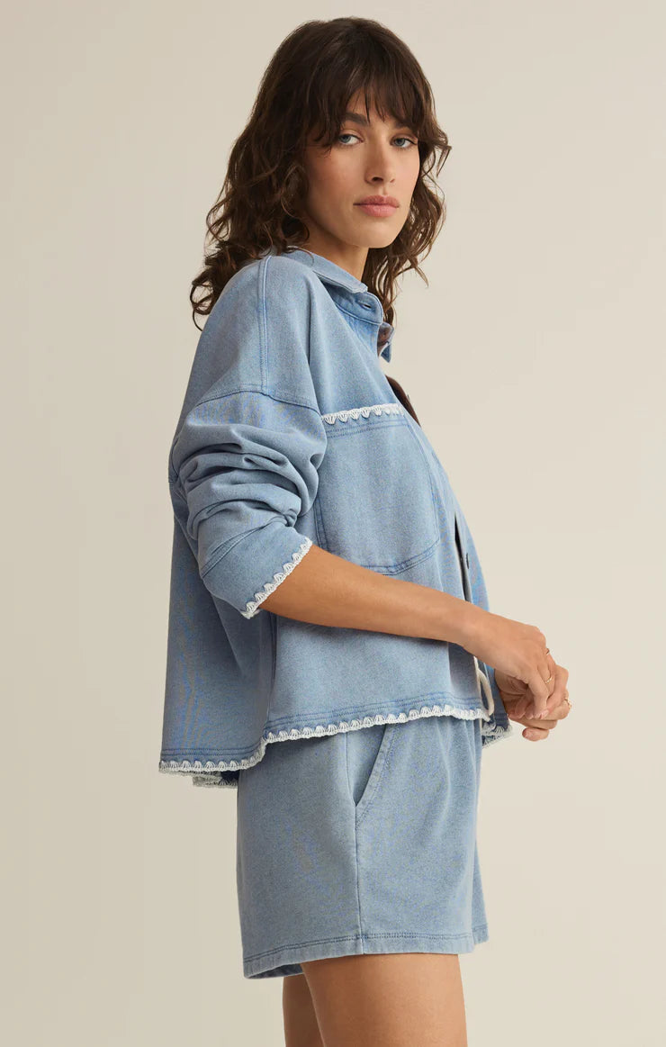 All Day Knit Denim Crop Whipstitch Jacket