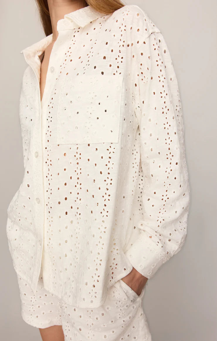 Elise Knit Eyelet Button Up
