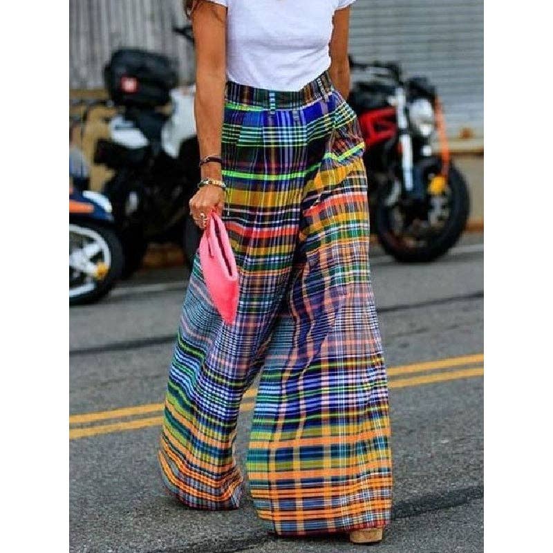 Sheer Trend - Stylish Wide Leg Checkerboard Casual Pants