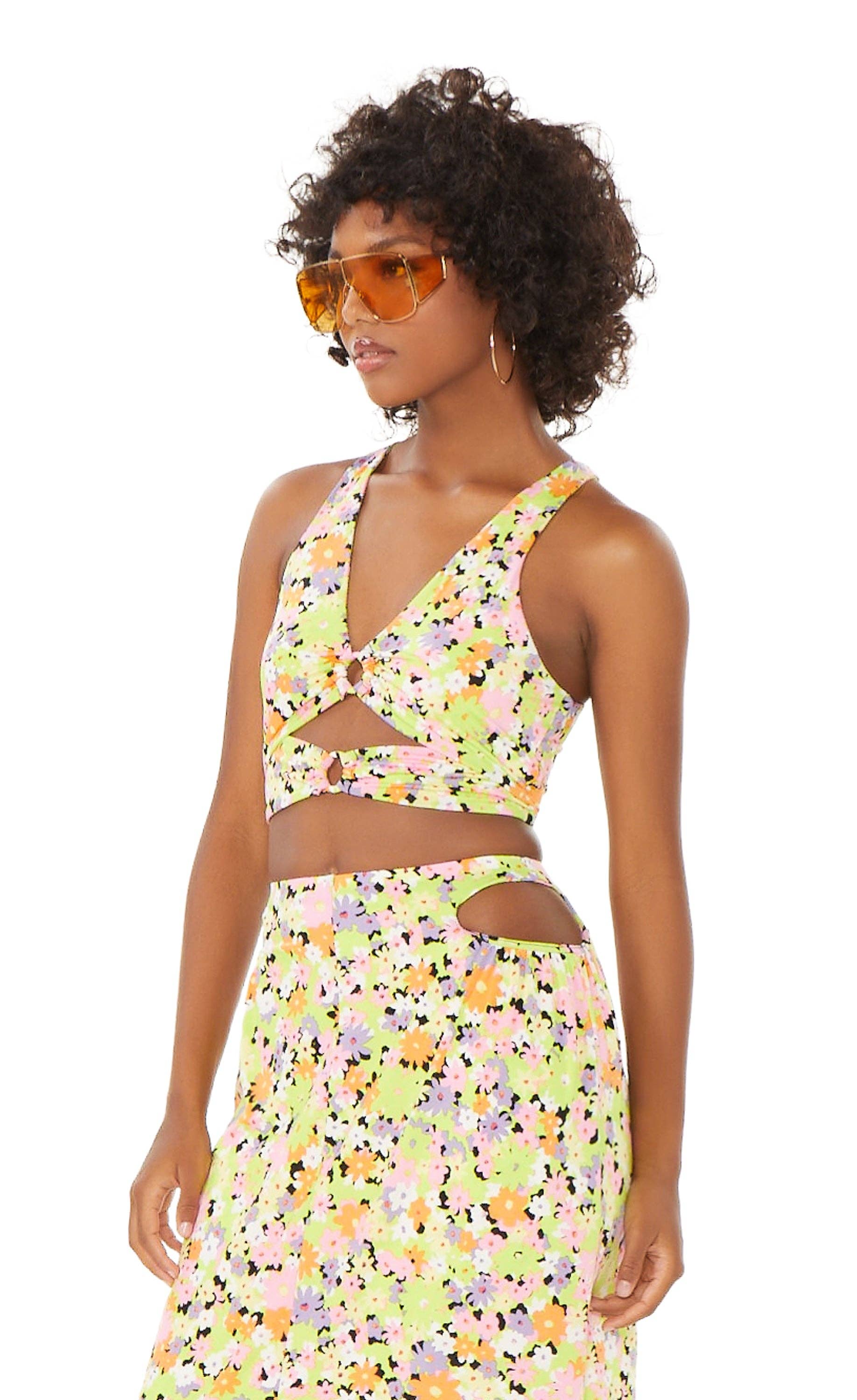 AFRM - Darya Crop Top - Spring Lime Ditsy