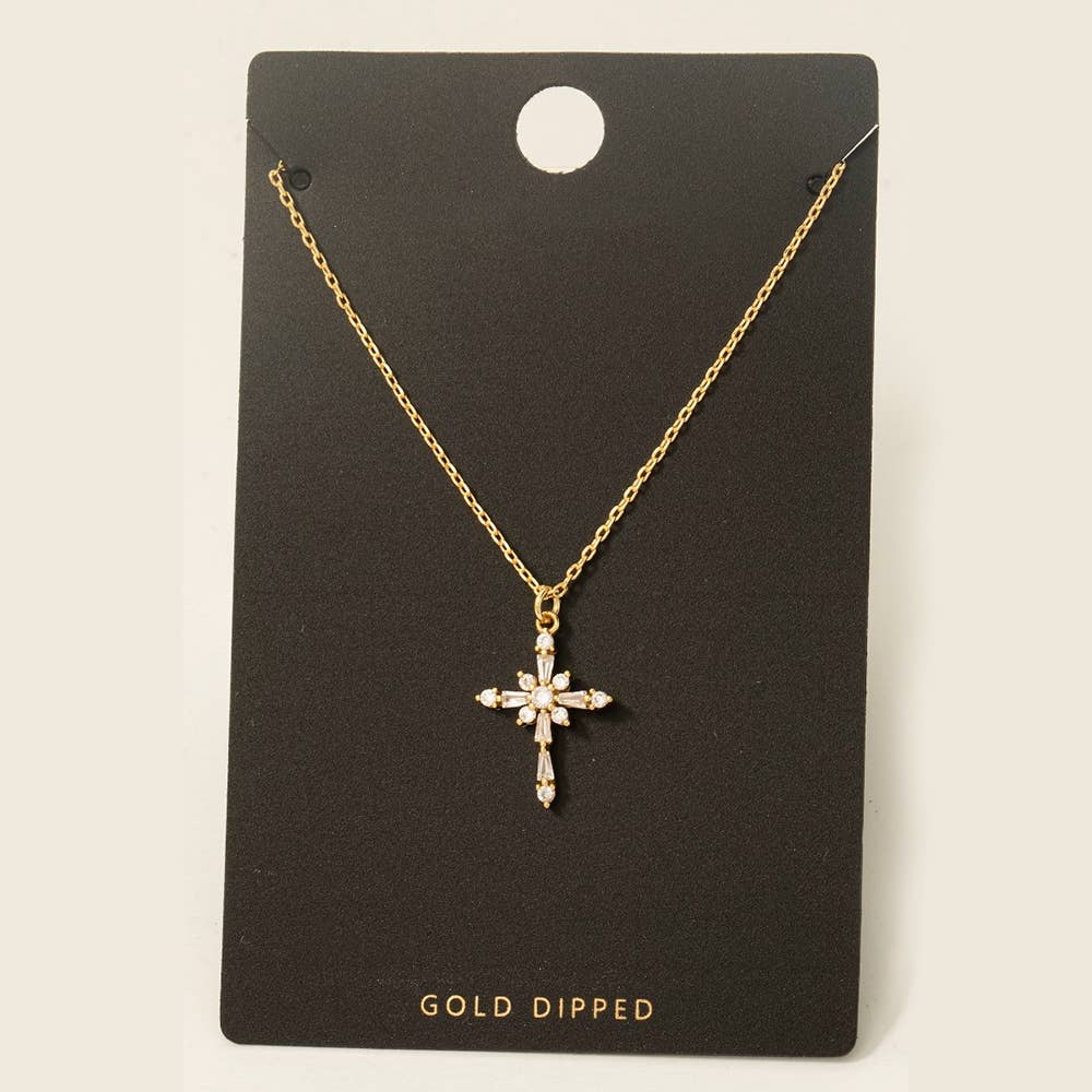 Fame Accessories - Gold Dipped Intricate Cz Cross Pendant Necklace