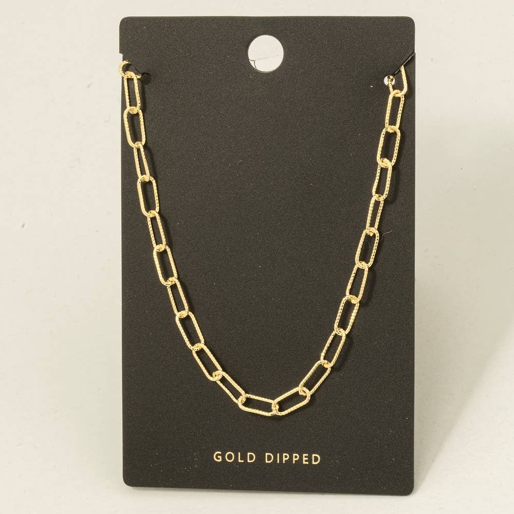 Fame Accessories - Gold Dipped Dainty Textured Oval Chain Necklace