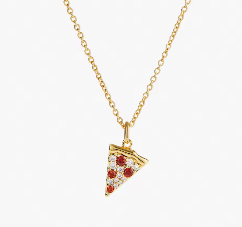 HoopLa - Baby Slice- Pavé Pizza necklace- Slice of Life Steel