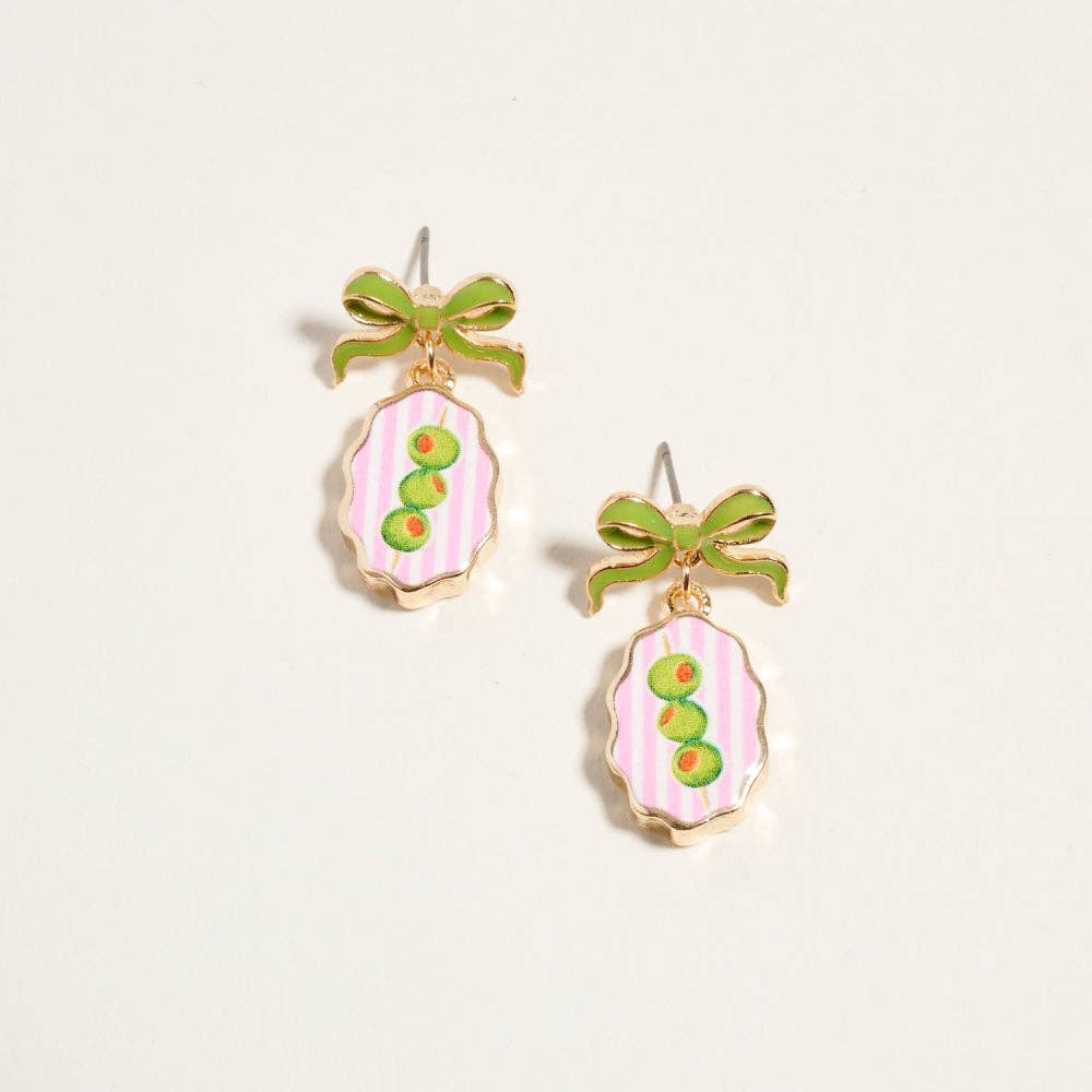 Designature New York - Vintage Fruit Plant Print Tile Enamel Bow Earrings