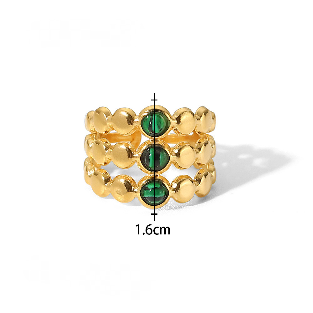 Mio Queena - 18K Gold-plated Stainless Steel Inlaid Stone Rings - FGS/CS
