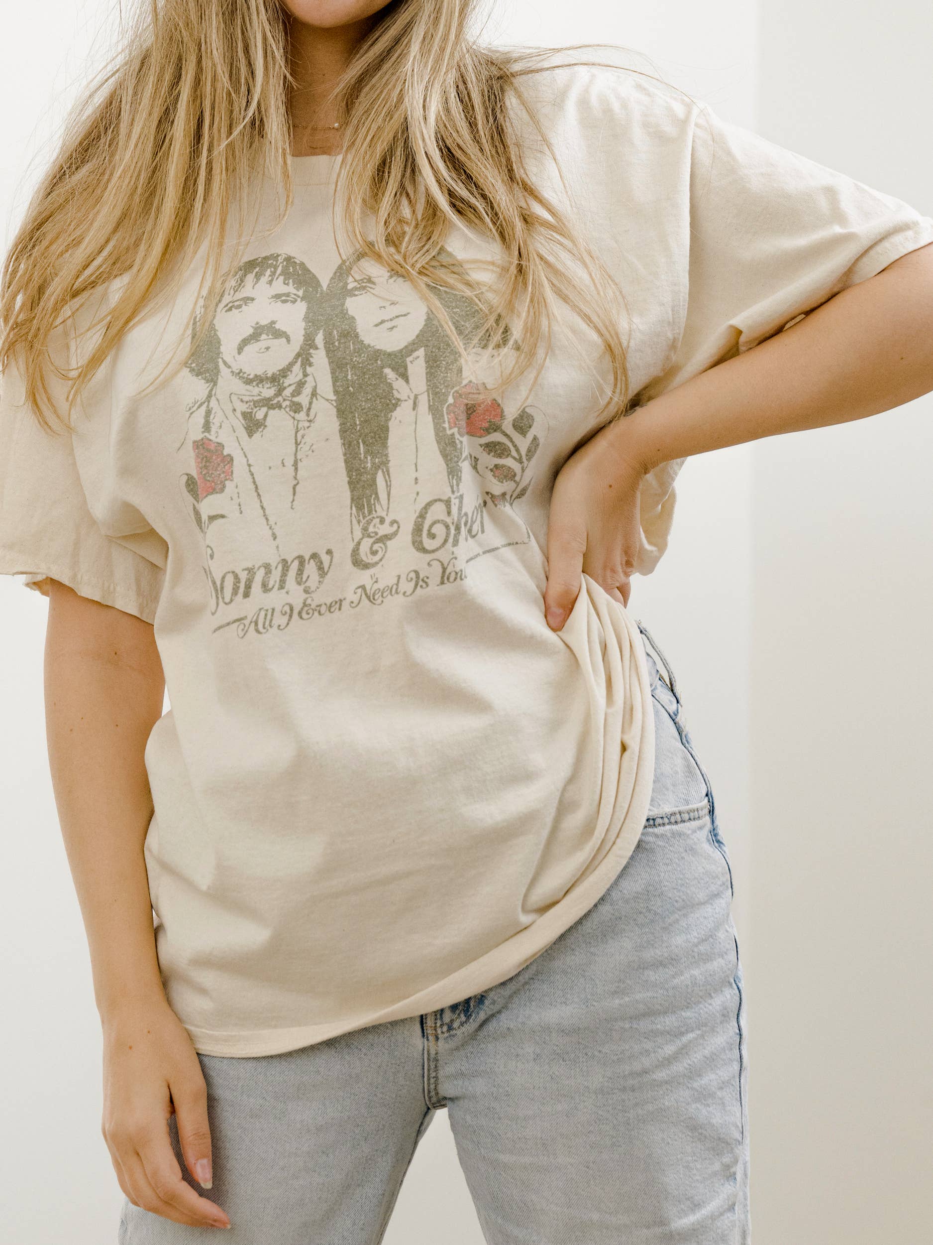 LivyLu - Sonny & Cher All I Need is Love Off White Thrifted Tee