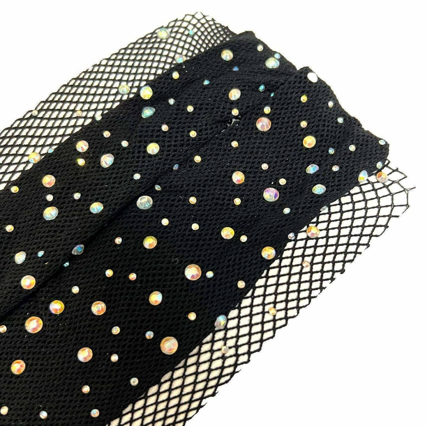 Pantyhose Rhinestone Stocking Fishnet: Beige-AB