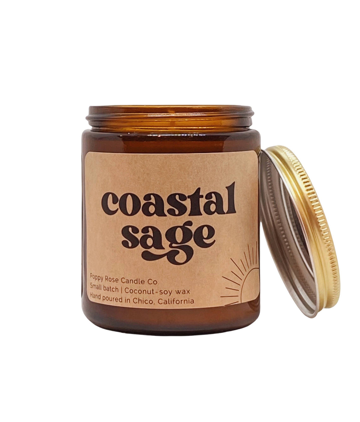 Poppy Rose Candle Co. - Coastal Sage 8 oz coconut wax amber jar candle