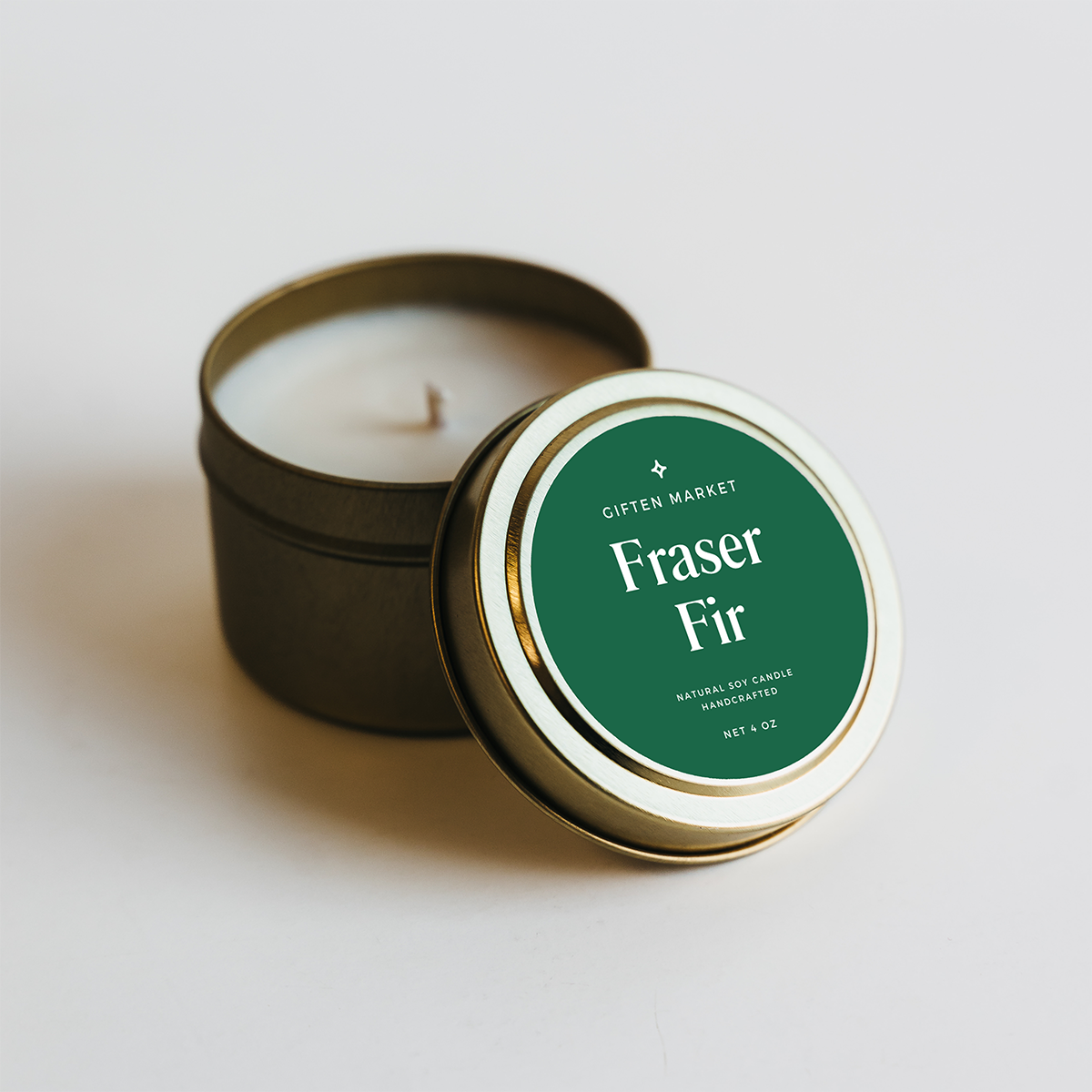 Giften Market - Fraser Fir Soy Candle - 4 oz Gold Travel Tin - Holiday Scent