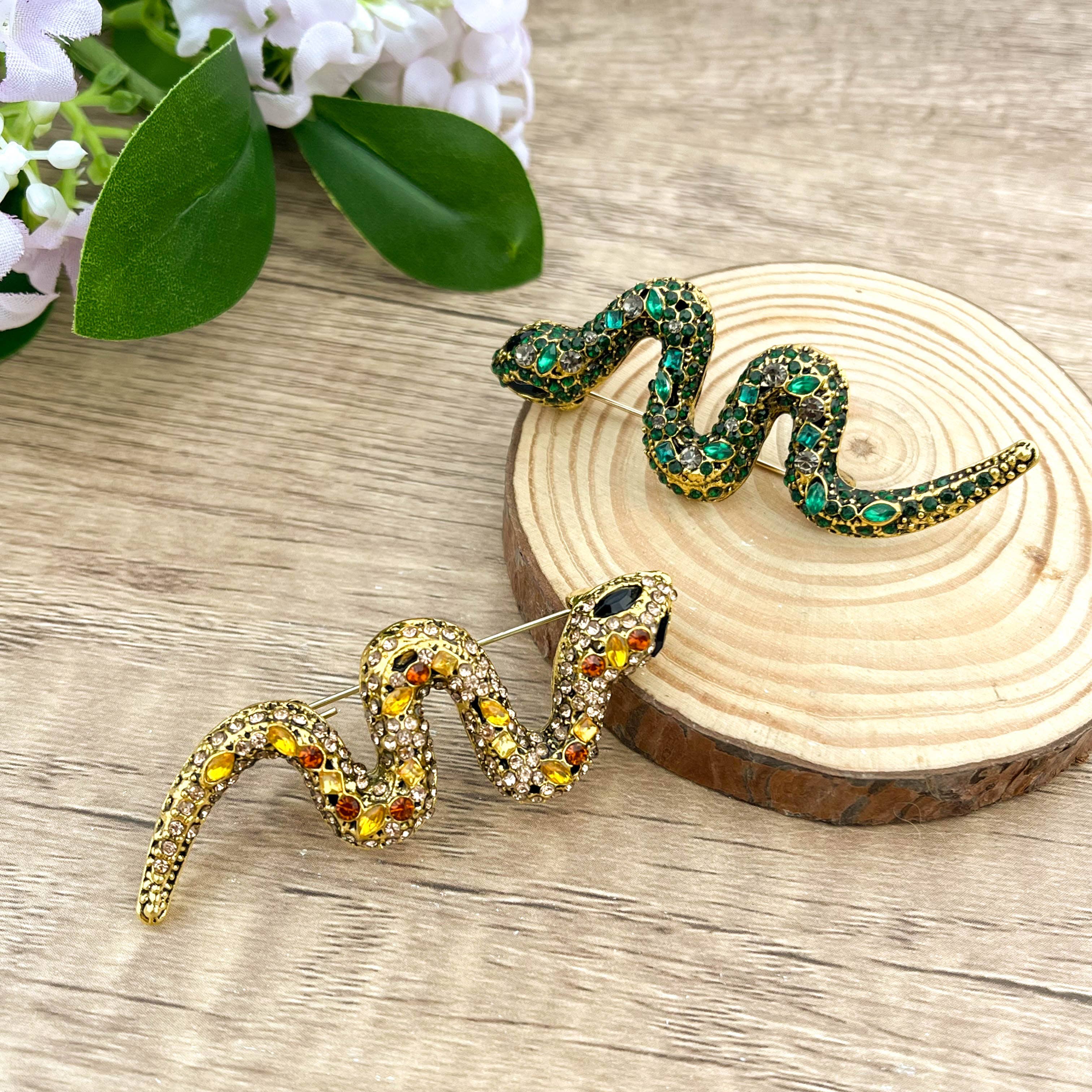 SoapElenGlen - Rhinestone Python Brooch, Glamorous Snake Pin Accessory