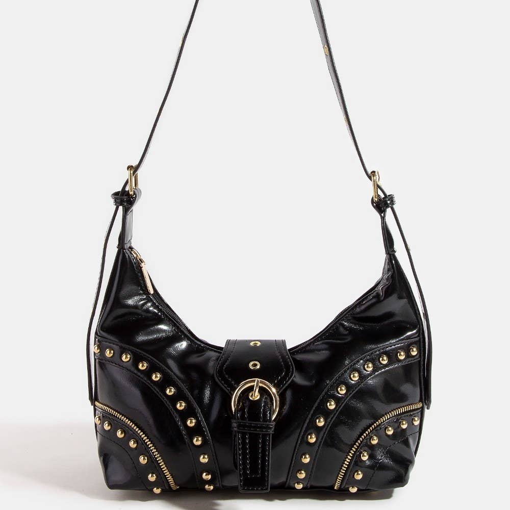 Collections by Fame Accessories - Leather Studded Trim Shoulder Bag