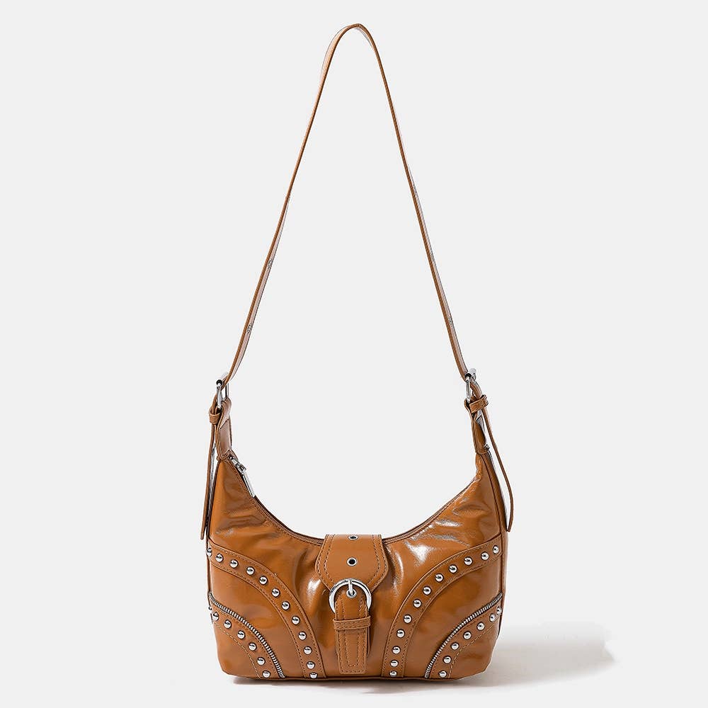 Collections by Fame Accessories - Leather Studded Trim Shoulder Bag