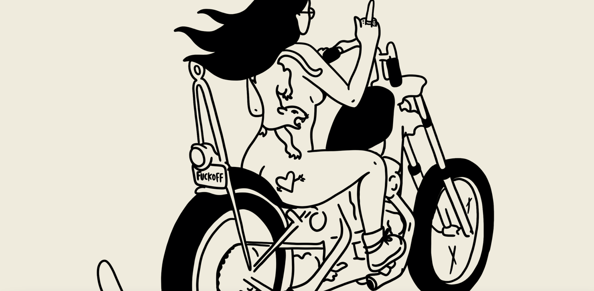 Tumbleweed Design Studio - Biker Chick Minimal Art Print Retro Vintage Home Decor