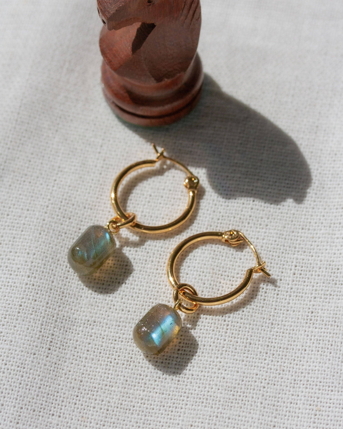Luna Norte - Pill Drop Hoop Earrings- Labradorite