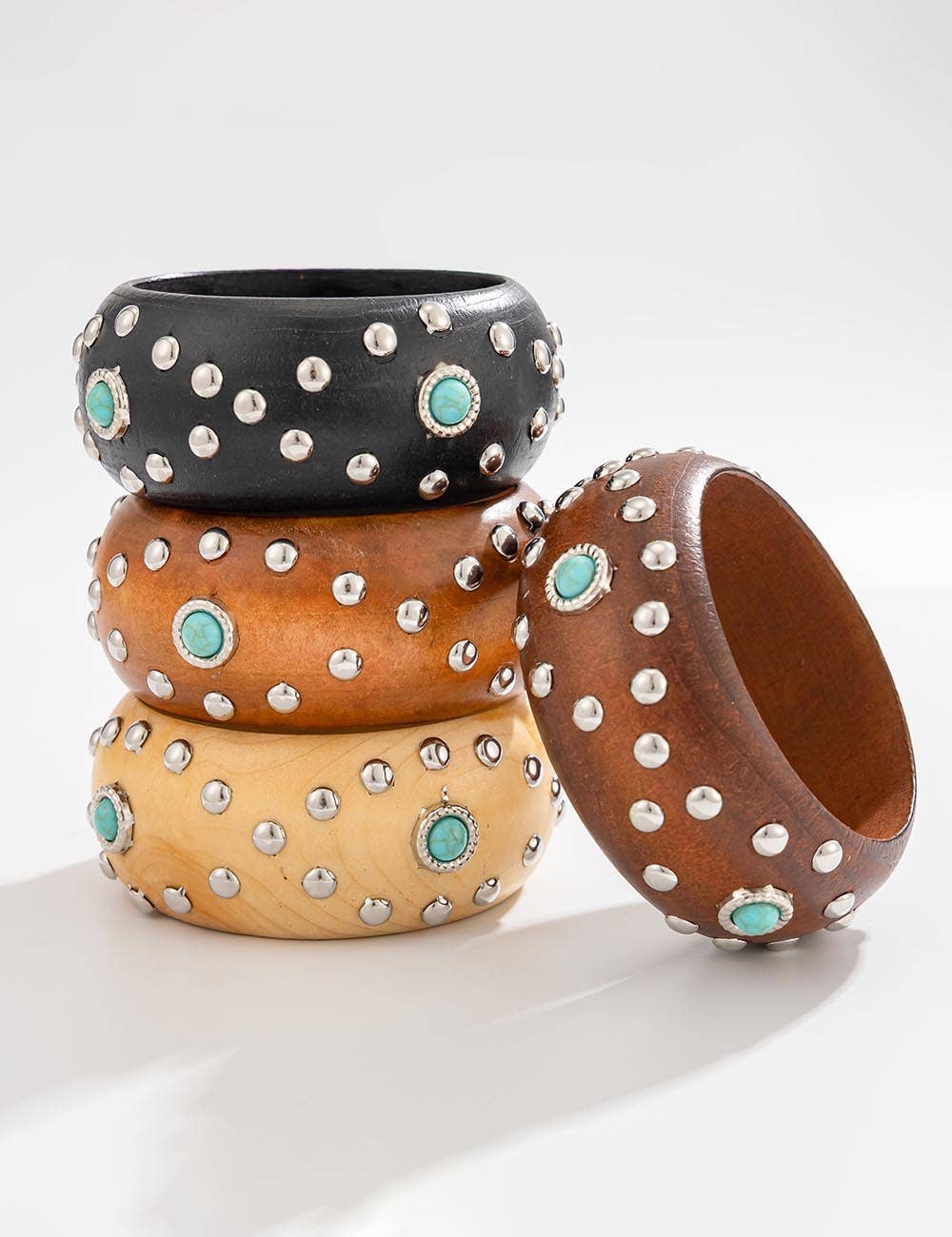 Dipped Shop - Punk Style Studded Wooden Wide Bracelet MK2ZCEP6W6JBR74