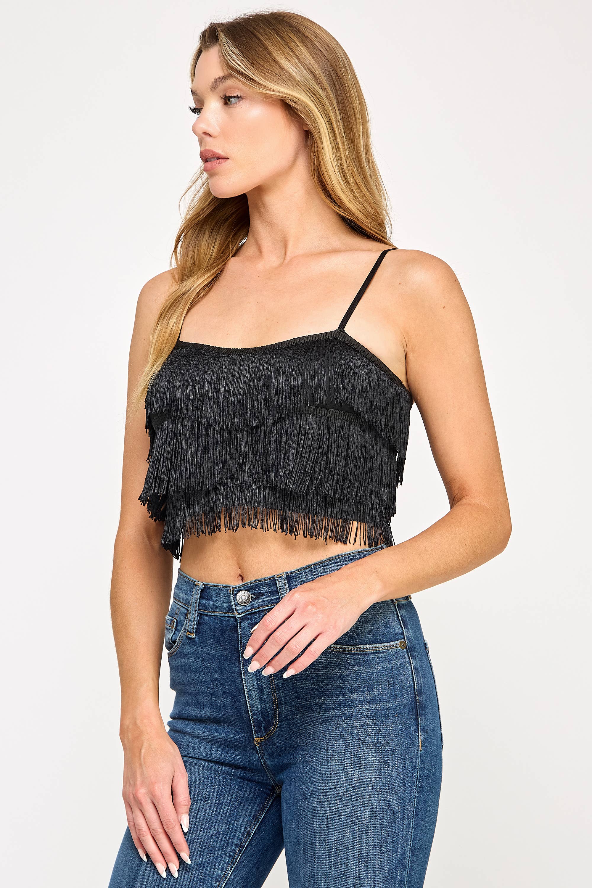 Tassel Fringe Crop Tiered Ruffle Cropped Tank Top