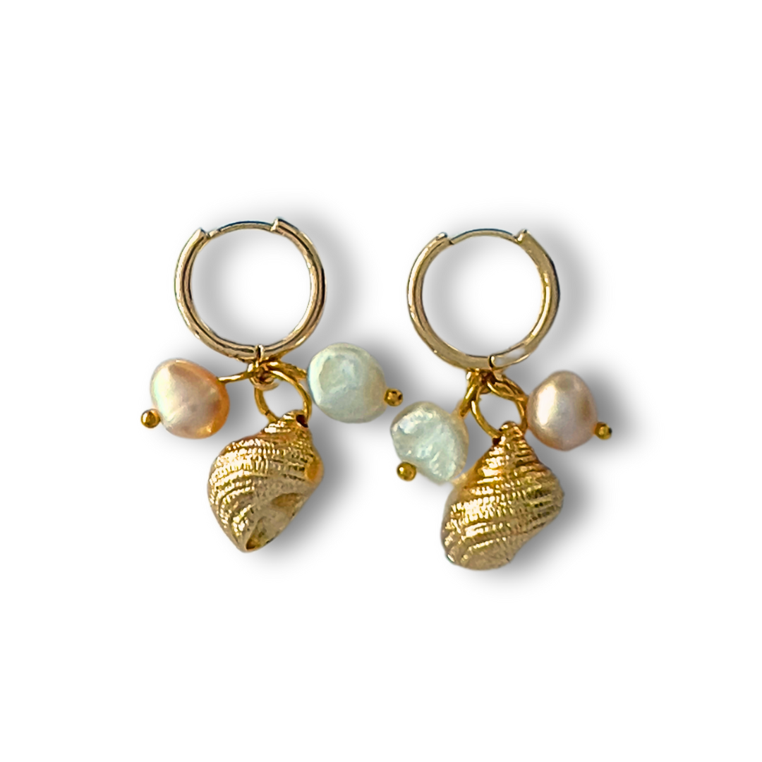 Yellow Dots Studio - Conch Shell Earrings | Freshwater Pearl Earrings