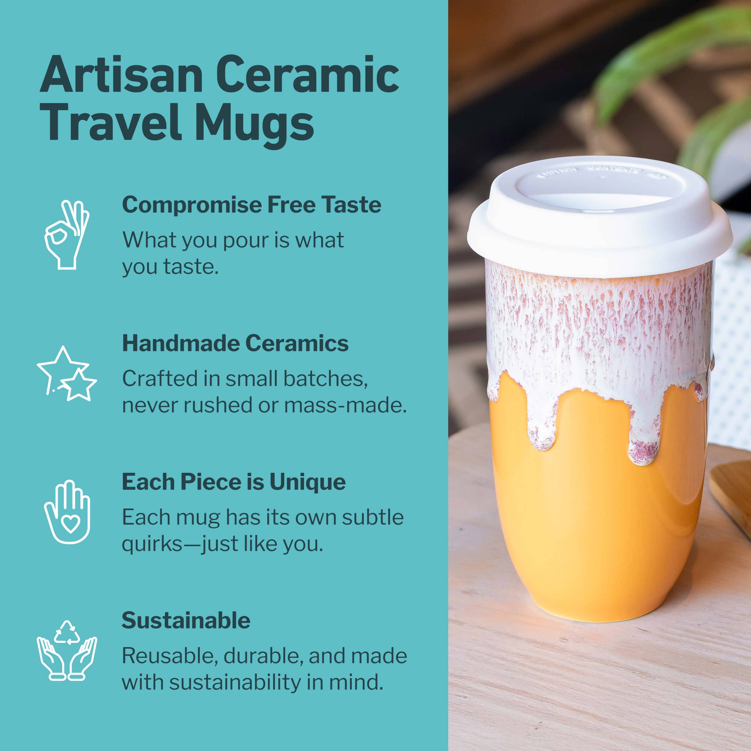 Nova Ceramics Travel Mugs - Grapefruit Ceramic Travel Mug – 16oz with Lid & Sleeve