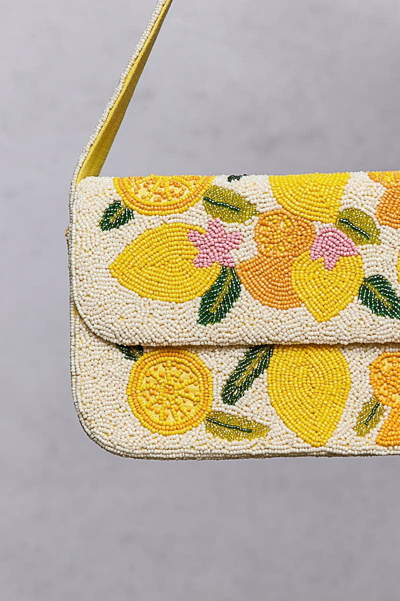 Pol Clothing - Beaded Lemon Pattern Flap Shoulder Bag