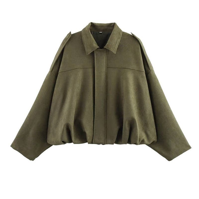 Sheer Trend - Pure Suede Notch Collar Jacket