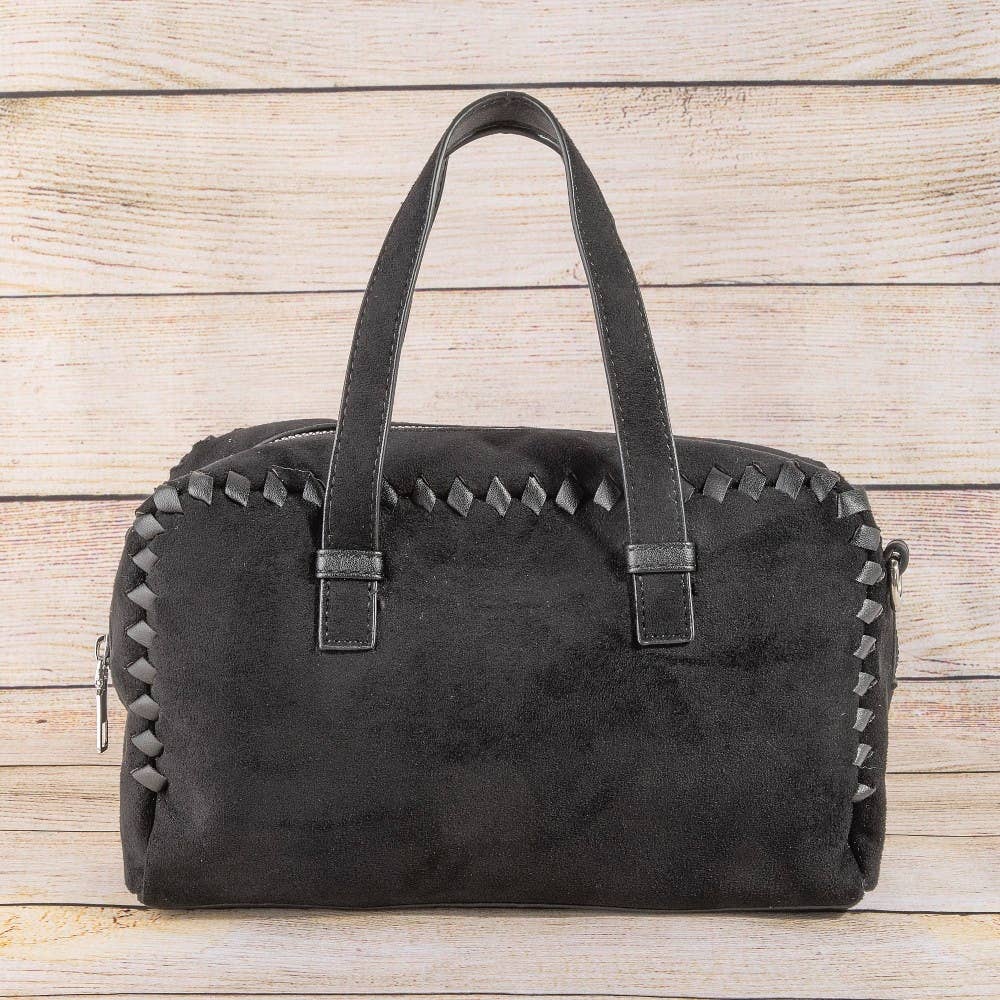 Collections by Fame Accessories - Rectangle Woven Trim Detail Suede Bag