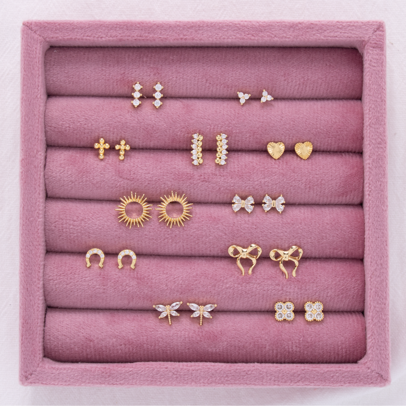 Splendid Iris - Delicate Dots & CZ Studs On Velvet Tag