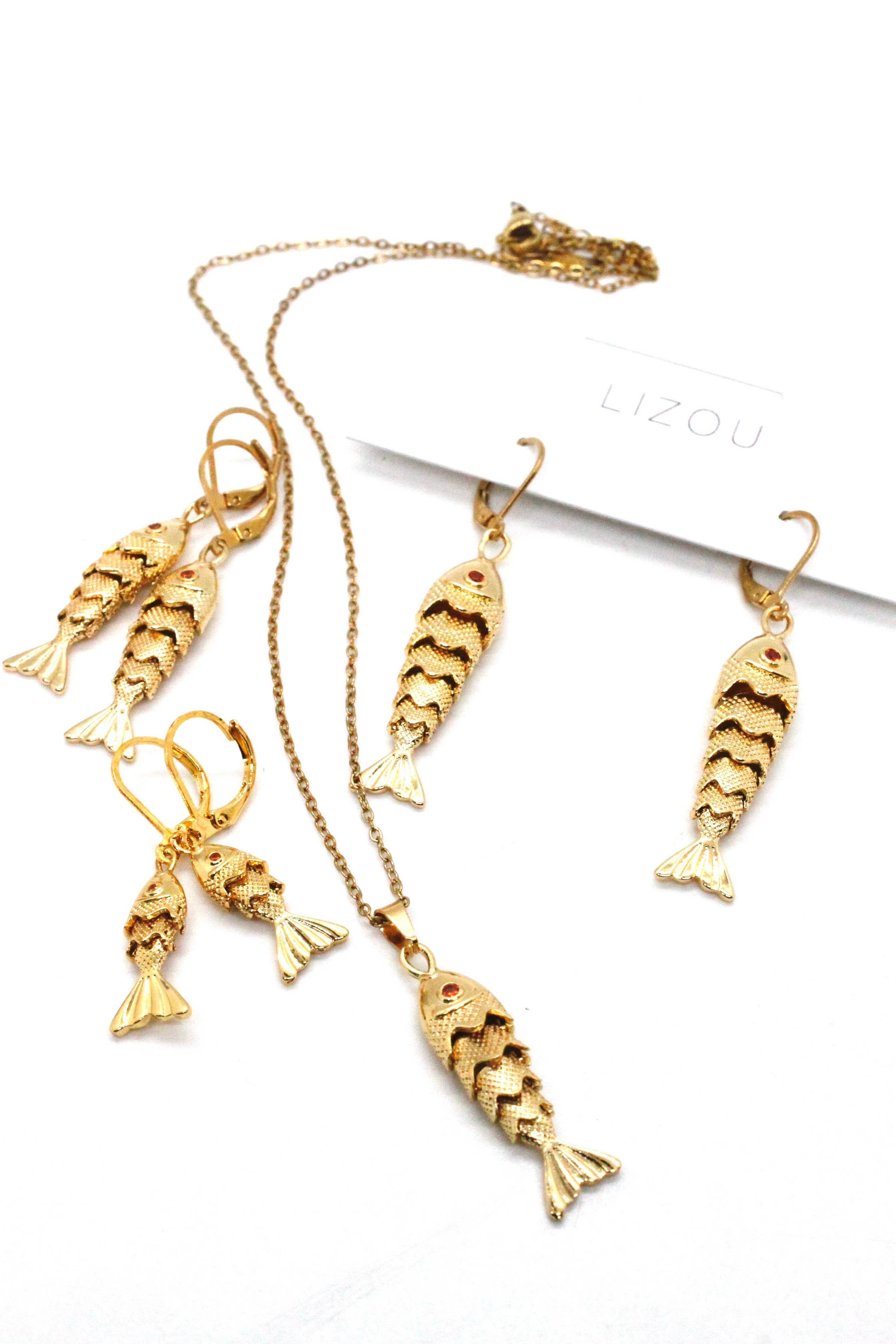 LIZOU - Small Articulated Gold Fish Earrings