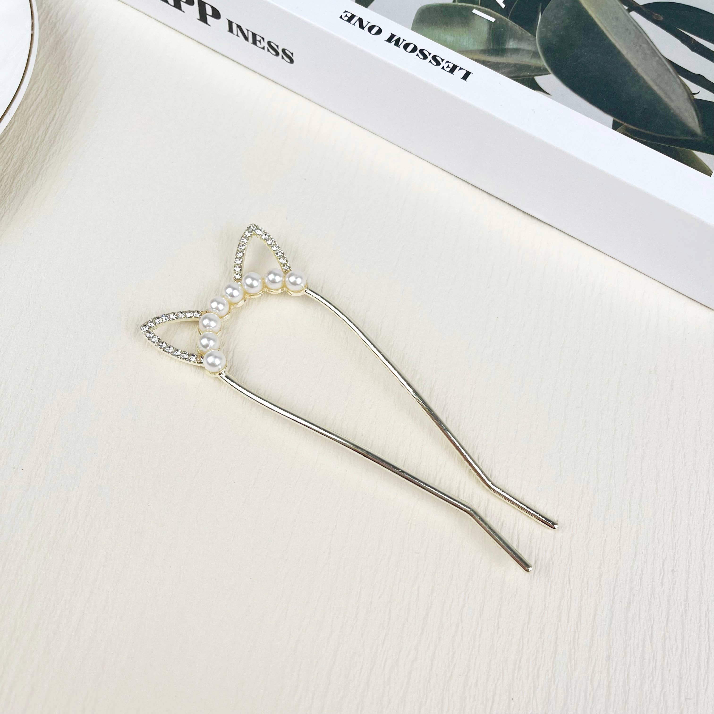 SoapElenGlen - Cat Ear Pearl U Shape Hairpin