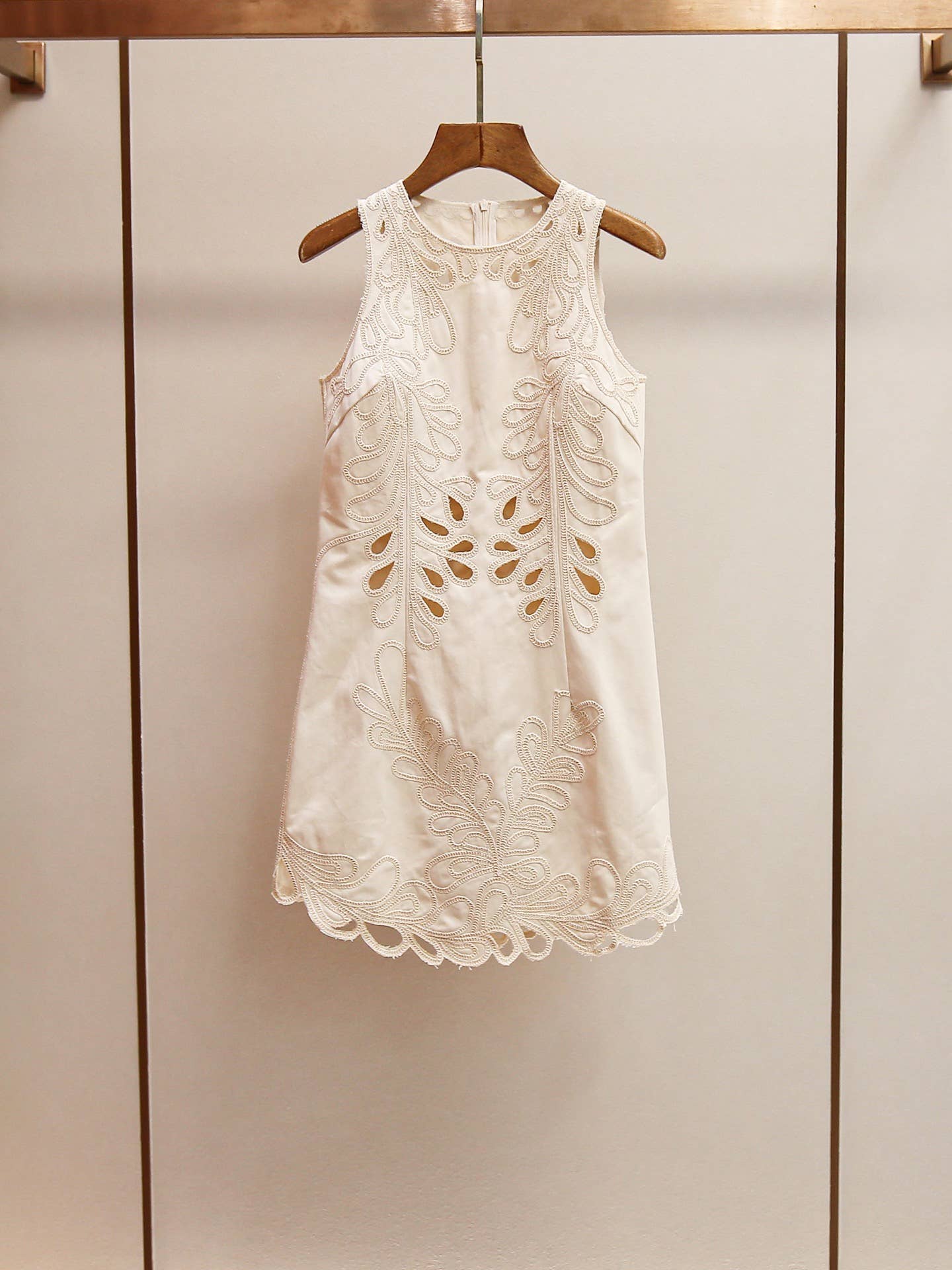 Embroidered Sleeveless Dress with Scalloped Hem