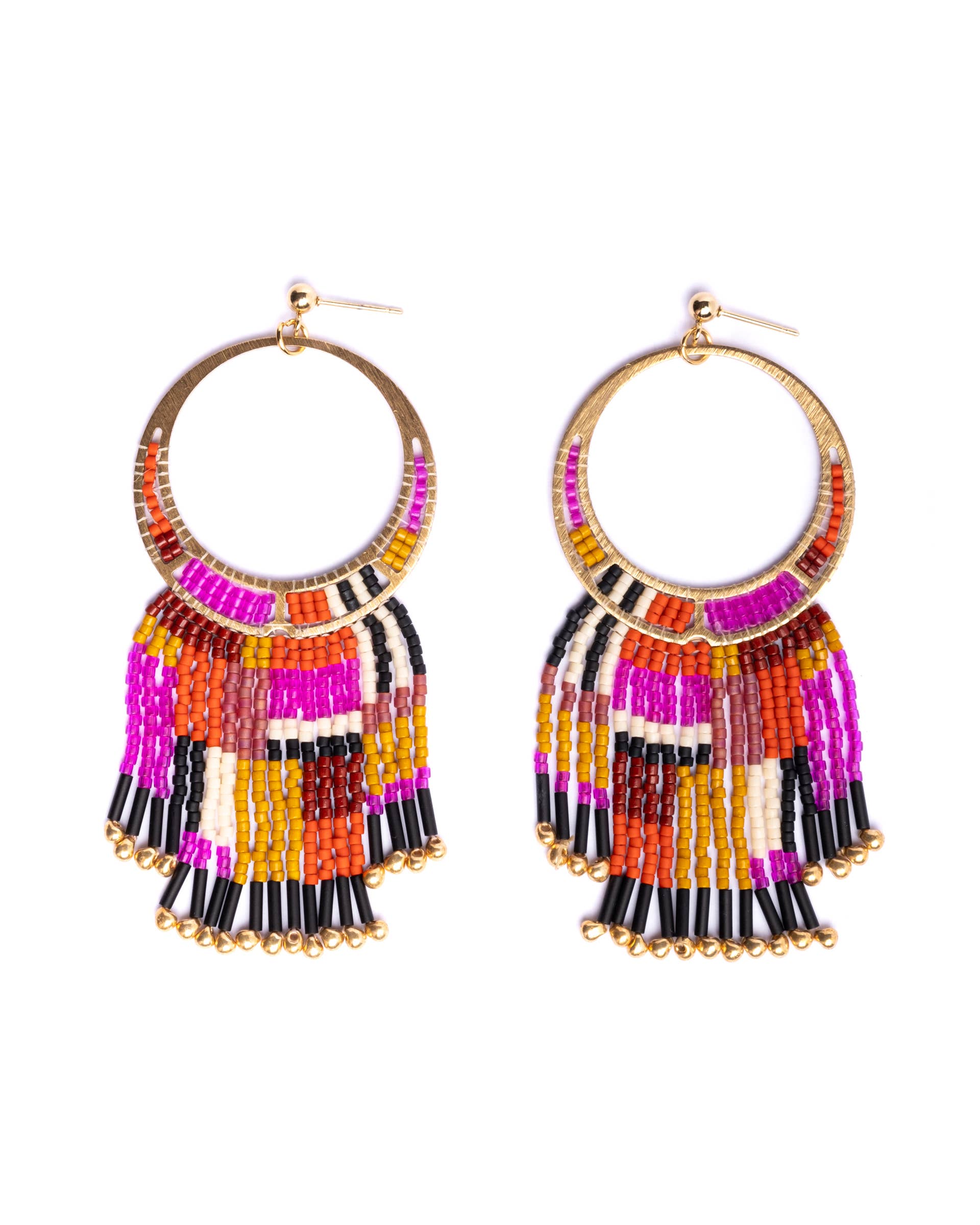 Mayana Designs Co - Beaded Handwoven Painted Desert Fringe Earrings (Aqua/Rust)