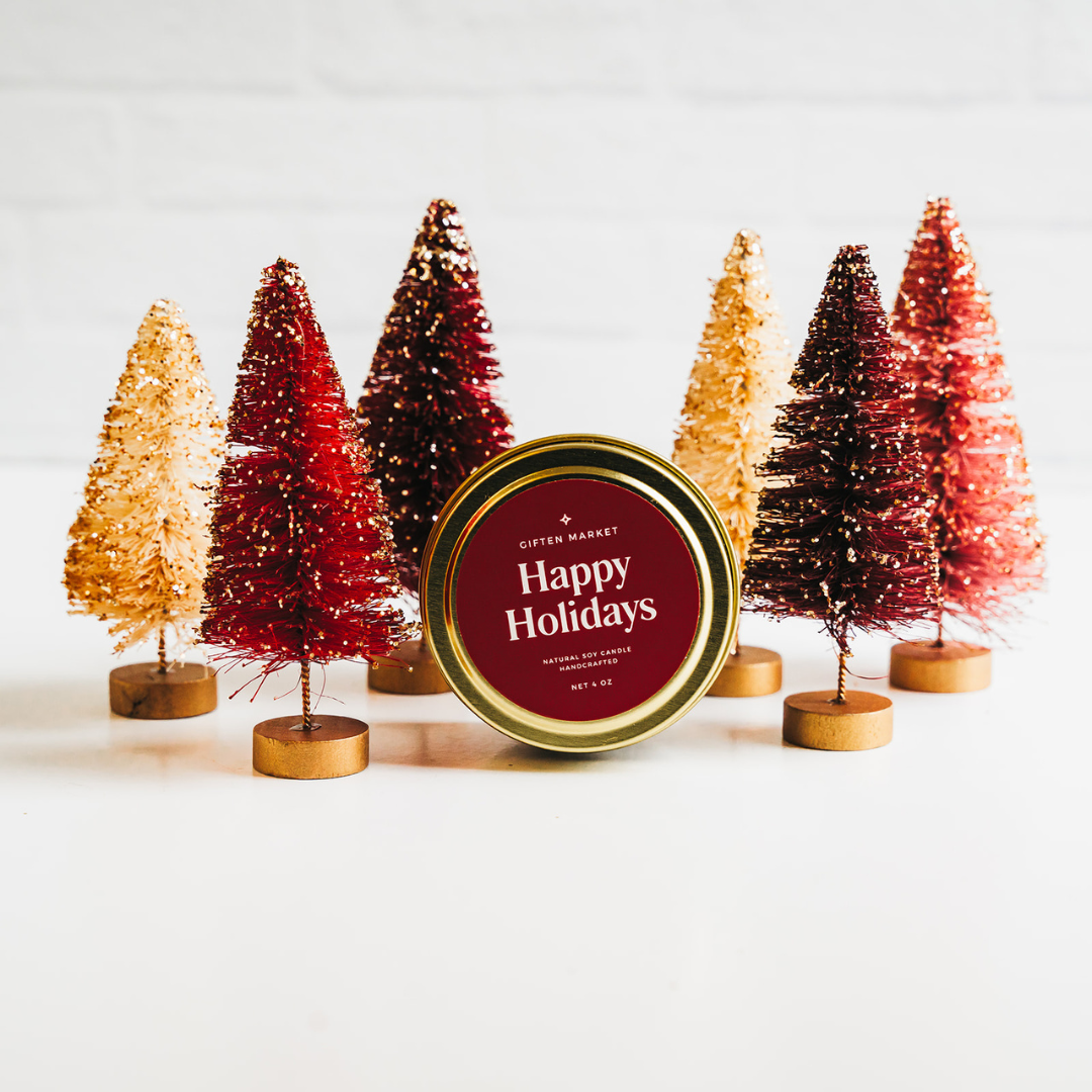 Giften Market - Happy Holidays Soy Candle - 4 oz Gold Travel Tin - Stockings