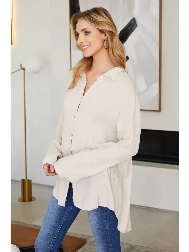 Cotton Gauze Button-Down Shirt