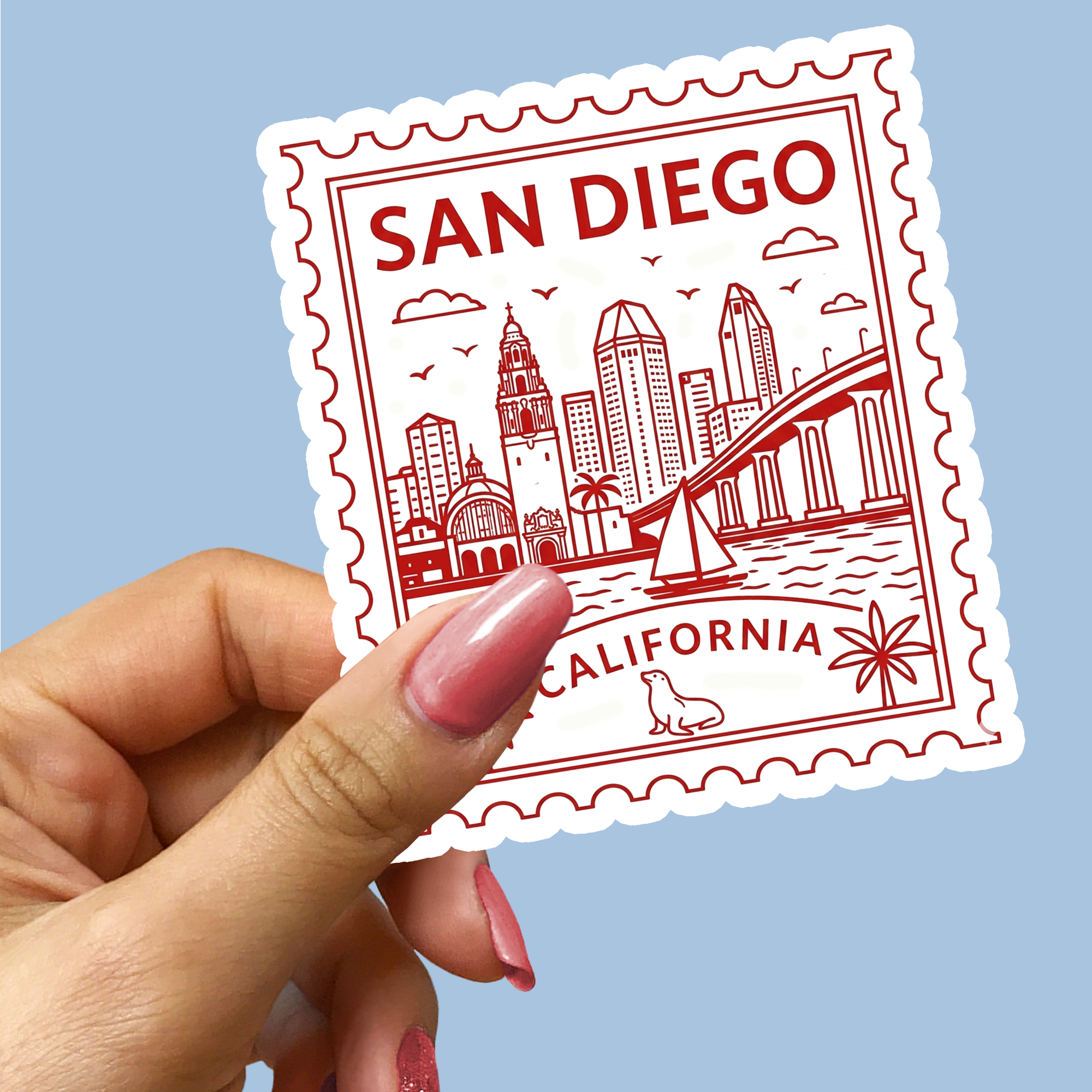 EnjoyMyDesign - San Diego California Postage Stamp Sticker