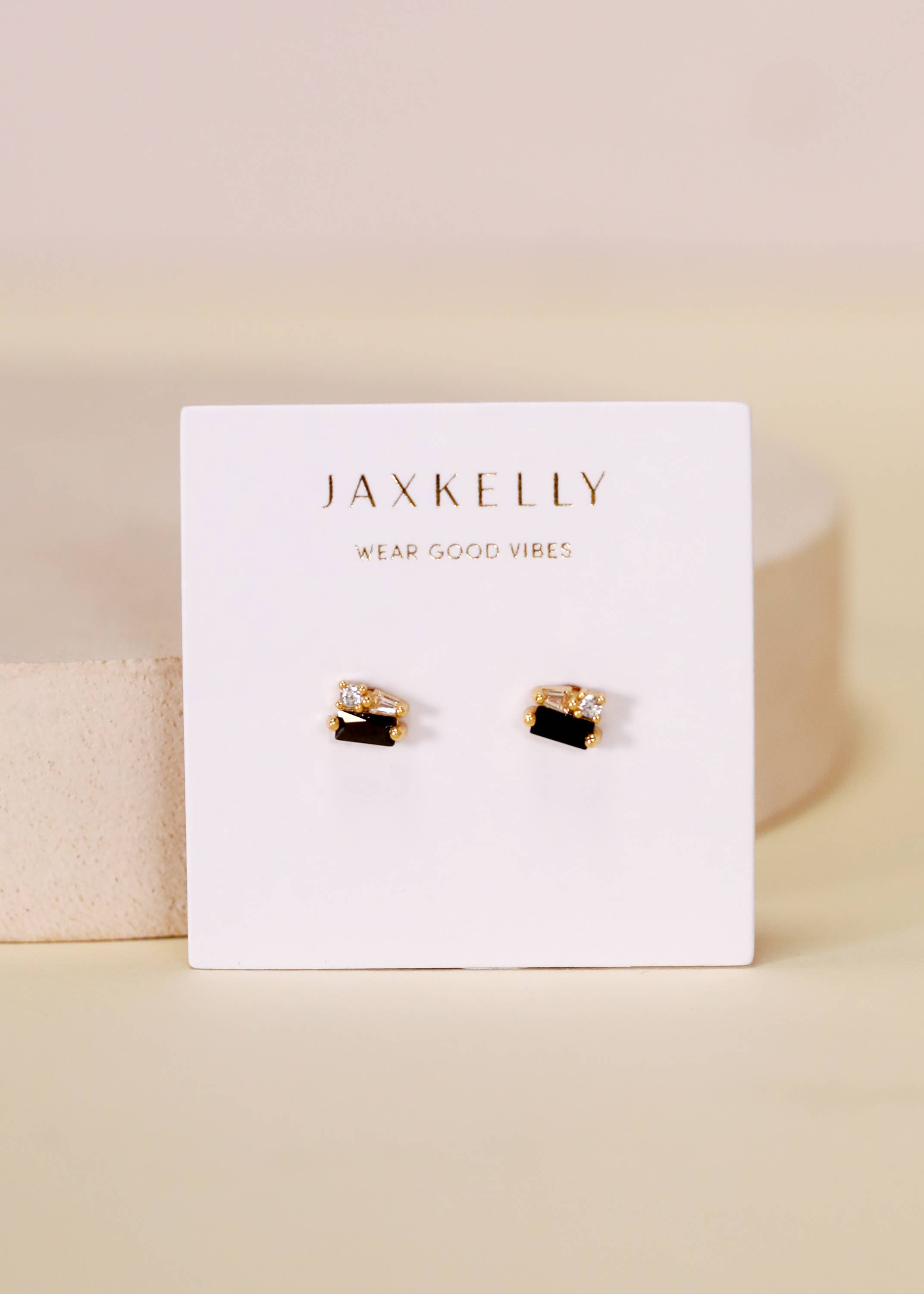 JaxKelly - Baguette Cluster - Black CZ - Gold Earrings